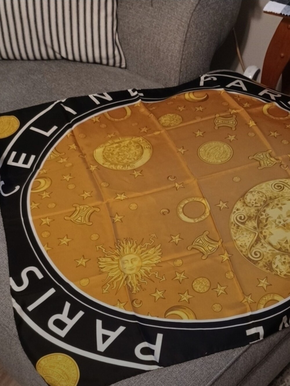 Celine Paris Gold and Black Silk Scarf/ NEW